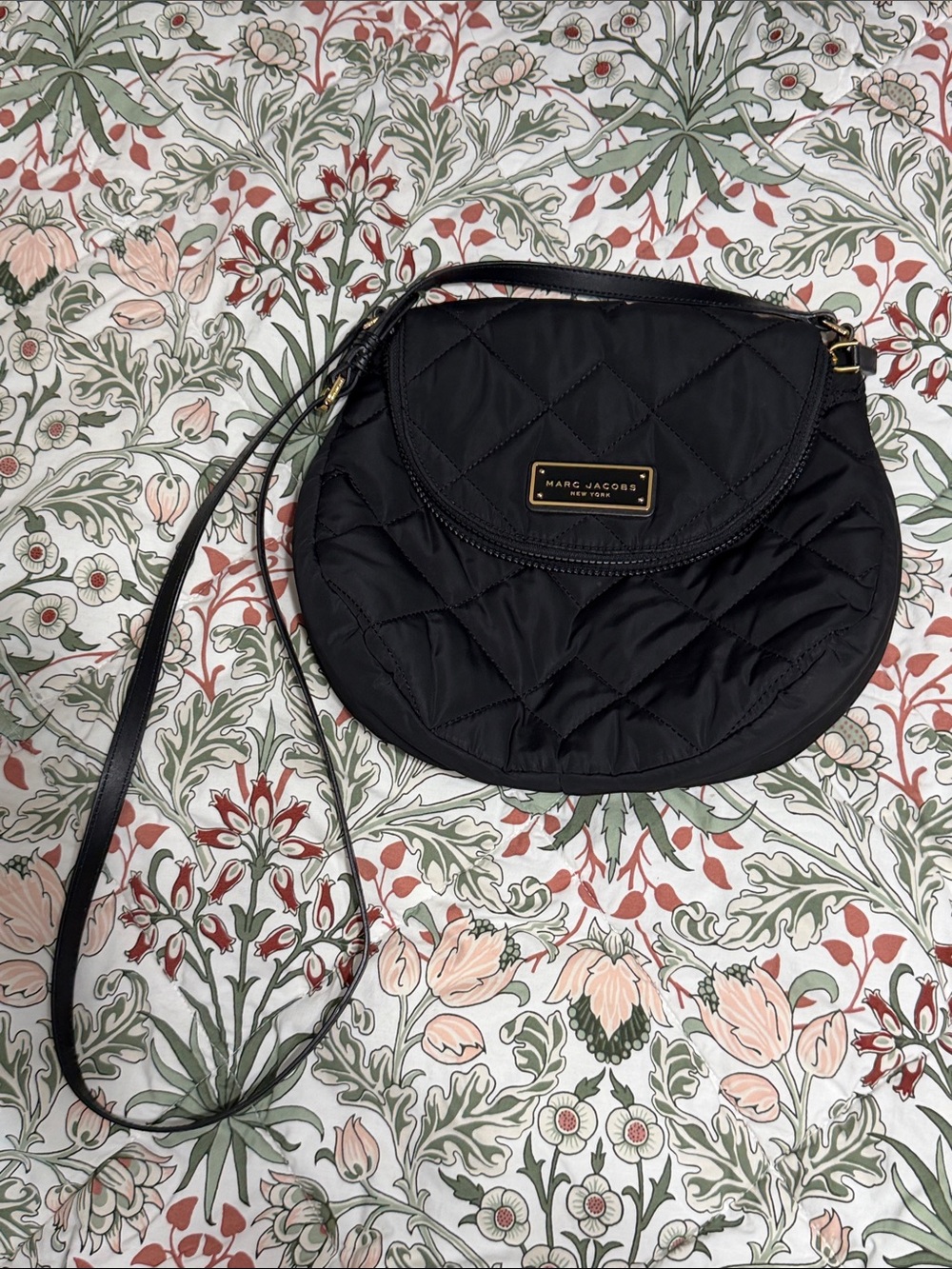 Marc Jacobs Black Quilted Round Crossbody with Gold Plaque
